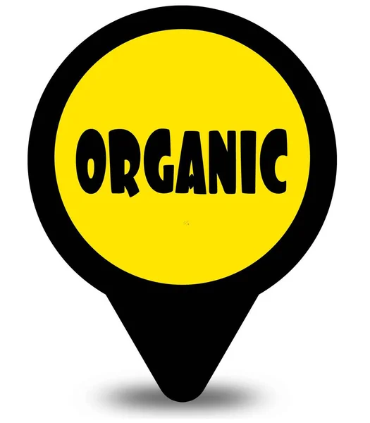 Желтый дизайн указателя местоположения с текстовым сообщением ORGANIC — стоковое фото