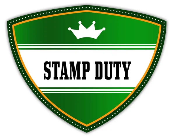 STAMP DUTY escrito em escudo verde com coroa . — Fotografia de Stock