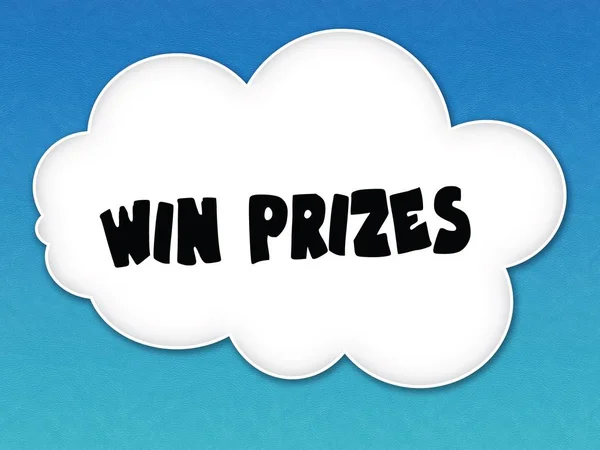 White cloud with WIN PRIZES message on blue sky background.