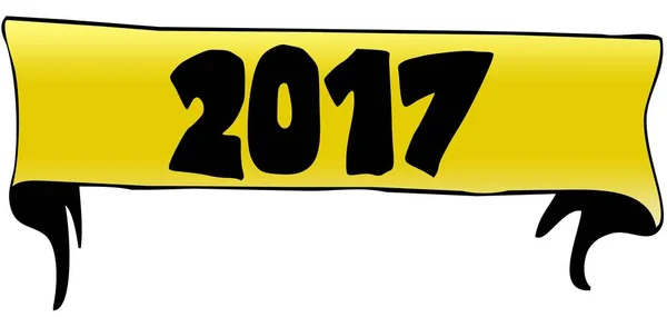 2017 on yellow ribbon illustration — Stock Photo, Image