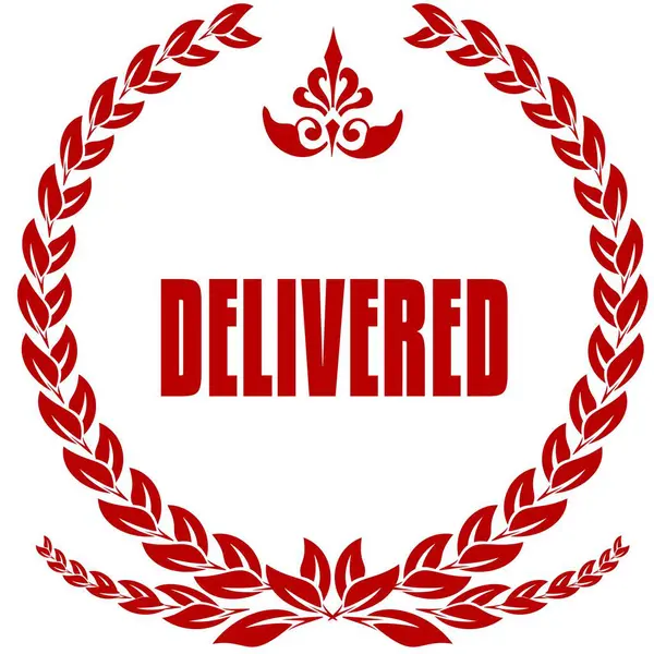 Distintivo de louros vermelhos DELIVERED . — Fotografia de Stock