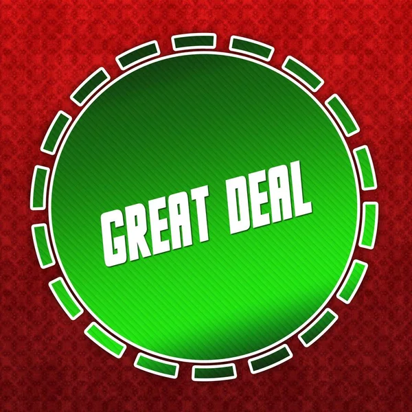 Green GREAT DEAL badge on red pattern background. — Stock Photo, Image