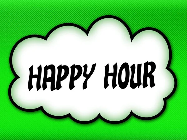 Κωμικό στυλ σύννεφο με Happy Hour γραπτώς σε φωτεινό πράσινο έκφραση — Φωτογραφία Αρχείου