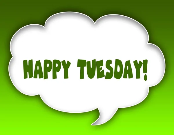 HAPPY TUESDAY   message on speech cloud graphic. Green background. — Stock Photo, Image