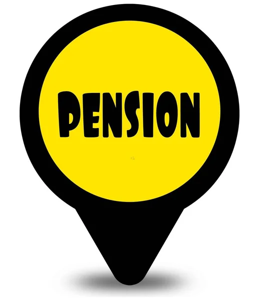 Yellow location pointer design with PENSION text message — Stock Photo, Image