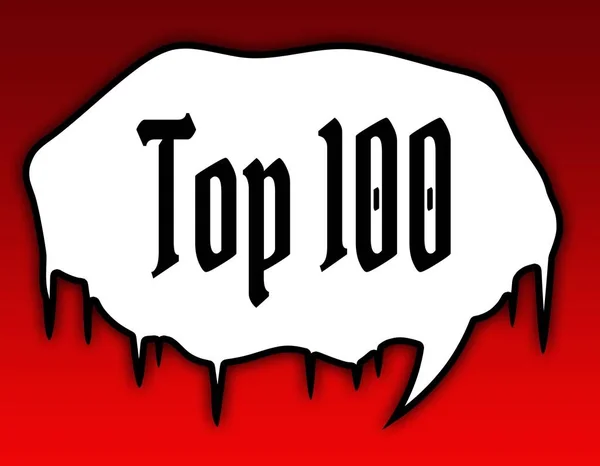 Horror dymek z Top 100 wiadomości SMS. Czerwone tło. — Zdjęcie stockowe