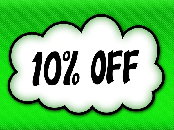 Comic style cloud with 10 PERCENT OFF writing on bright green ba