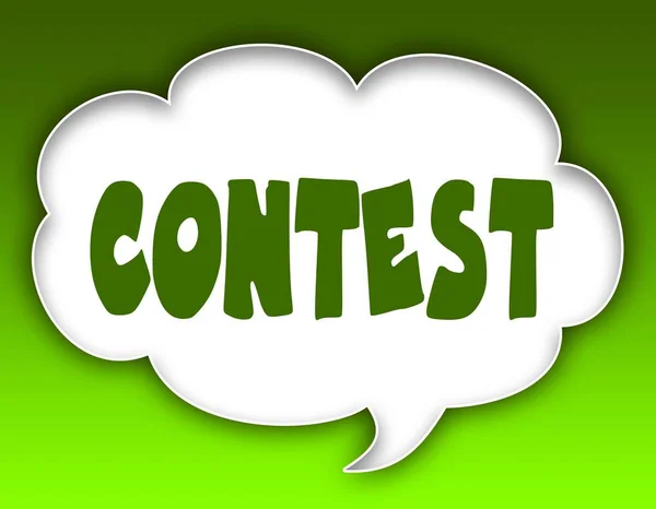 CONTEST message on speech cloud graphic. Green background.