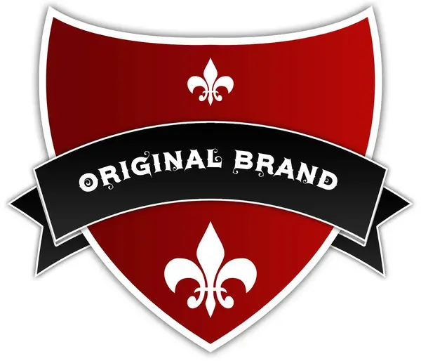 Originele merk op zwarte lint boven rode schild. — Stockfoto
