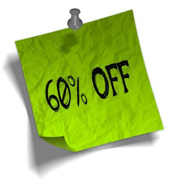 Yeşil not kağıdı ile 60 oranında Off mesaj ve itme PIN illüstrasyon.