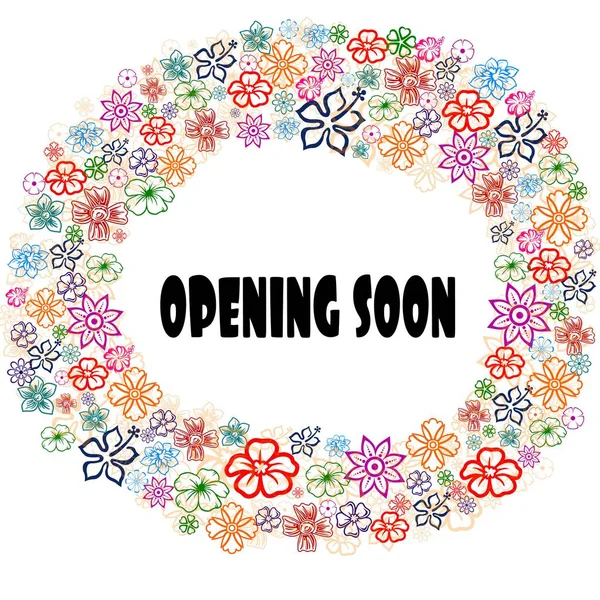 OPENING SOON in floral frame.