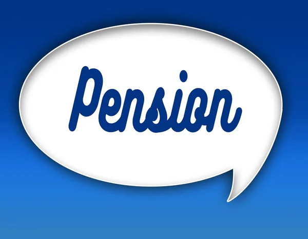 PENSION text on dialogue balloon illustration. Blue background. — Stock Photo, Image