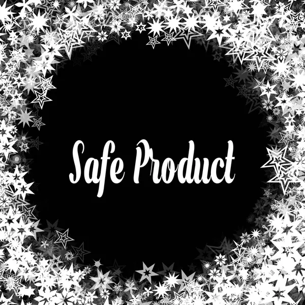 Ασφαλές προϊόν σε μαύρο φόντο με πλαίσιο από διάφορα λευκά αστέρια. — Φωτογραφία Αρχείου