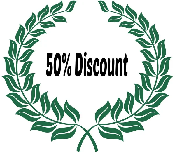 50 DESCONTO PERCENTAL na etiqueta verde louros adesivo . — Fotografia de Stock