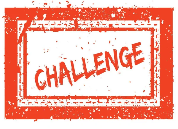 CHALLENGE на помаранчевій квадратній рамці гумовій марці з гранжевою текстурою — стокове фото