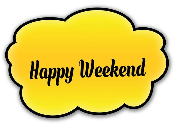 Glückliches Wochenende handgeschrieben auf gelber Wolke mit weißem Hintergrund — Stockfoto