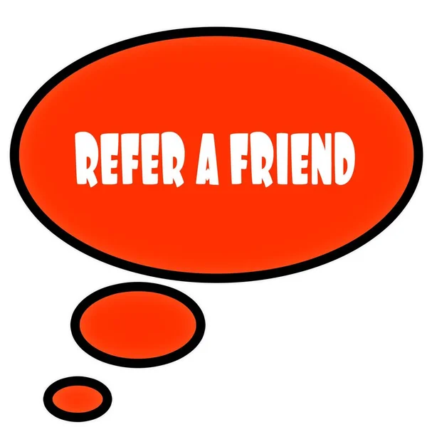 Bolla di pensiero arancione con il messaggio di testo REFER A Friend . — Foto Stock