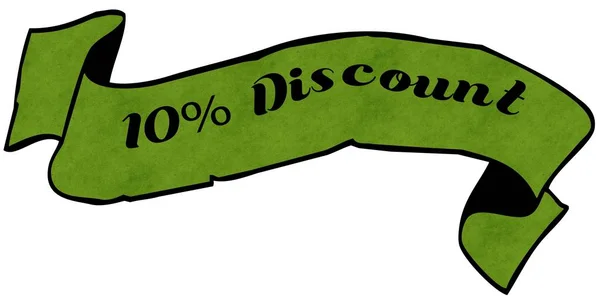 10 PERCENT DISCOUNT зелена стрічка . — стокове фото