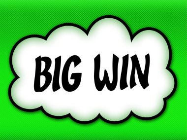 Parlak yeşil adam üzerinde yazılı büyük kazanmak ile çizgi roman tarzı bulut