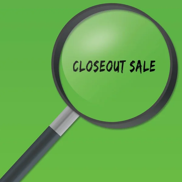 CLOSEOUT SALE text under a magnifying glass on green background. — Stock Photo, Image