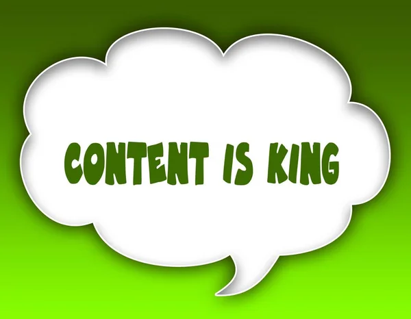 CONTENT IS KING message on speech cloud graphic. Green background.
