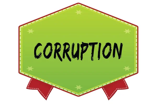 Korruption auf grüner Plakette mit roten Bändern — Stockfoto