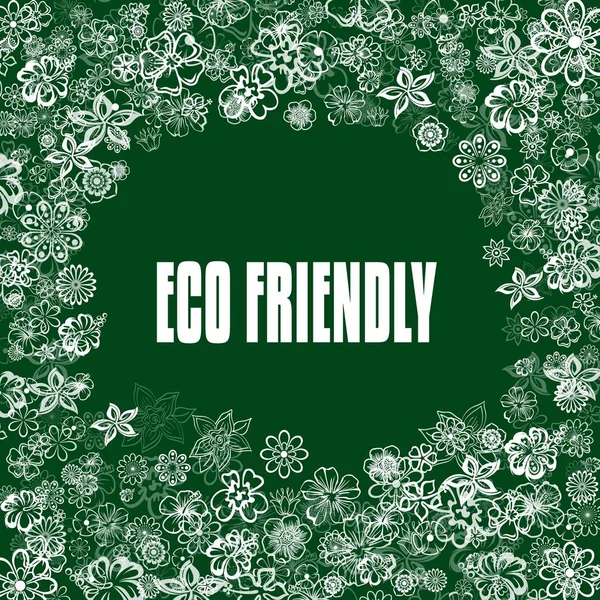 ECO FRIENDLY на зеленому банері з квітами . — стокове фото