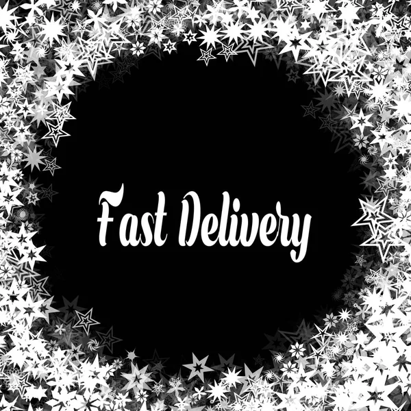 FAST DELIVERY на чёрном фоне с различными белыми звездами в рамке . — стоковое фото