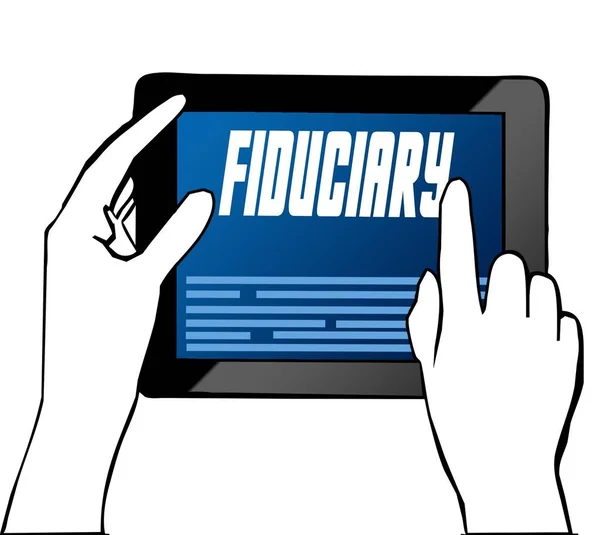 Hand wijzend op fiduciaire tekst op tablet. Illustratie. — Stockfoto