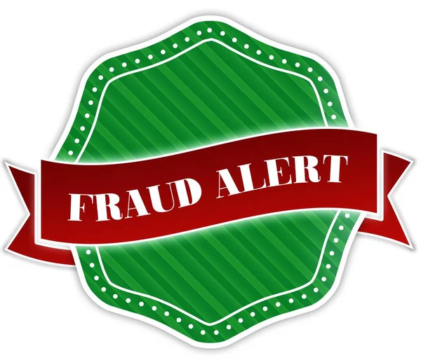 Grüne Plakette mit Betrugswarntext auf rotem Band. — Stockfoto