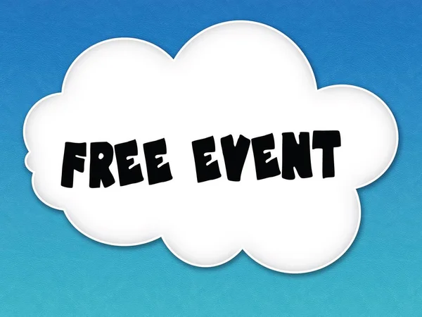 White cloud with FREE EVENT message on blue sky background.