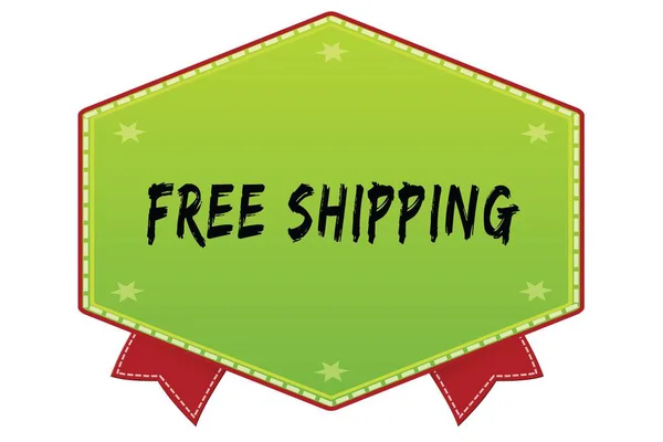 FREE SHIPPING on green badge with red ribbons — Stock Photo, Image