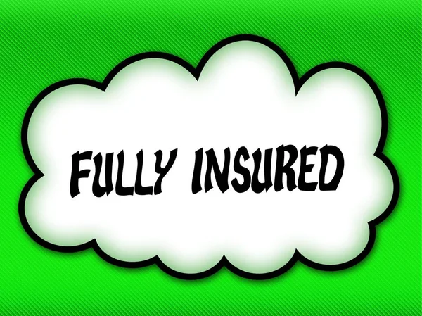 在明亮的绿色 bac 上写满保险的漫画风格云 — 图库照片