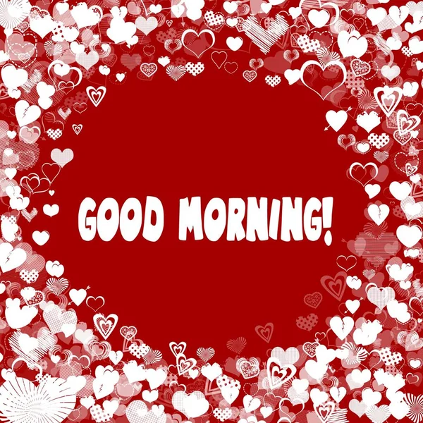 Hearts frame met Goedemorgen tekst op rode achtergrond. — Stockfoto