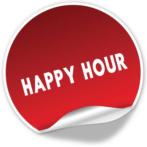 Happy Hour κείμενο σε ρεαλιστική κόκκινο αυτοκόλλητο, σε άσπρο φόντο. — Φωτογραφία Αρχείου