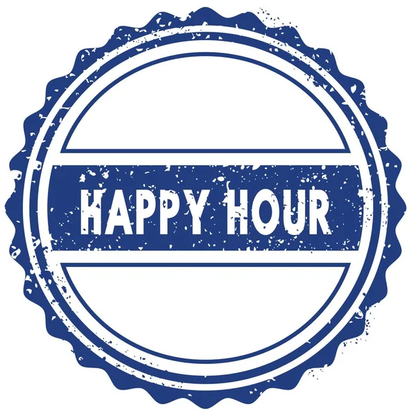 Pieczęć Happy Hour. naklejki. uszczelnienie. niebieski nieczysty okrągły vintage wstążka znak — Zdjęcie stockowe