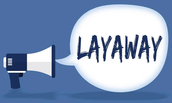 Layaway γράφοντας στο συννεφάκι ομιλίας με τηλεβόα ή μεγάφωνο. — Φωτογραφία Αρχείου