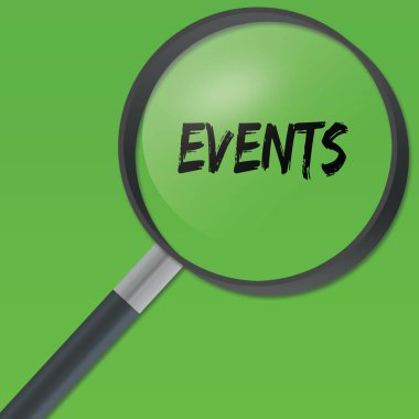 Olayları metin yeşil zemin üzerine bir büyüteç altında.