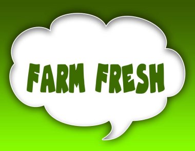 Çiftlik taze mesaj konuşma bulut grafik. Yeşil arka plan.