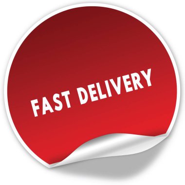 Hızlı teslimat metin gerçekçi kırmızı etiket beyaz arka plan üzerinde.