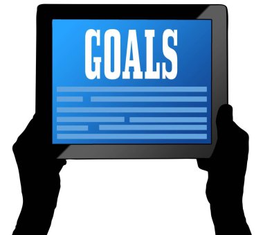 Gol tablet ekranında, iki eller tarafından düzenlenen.