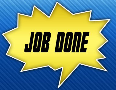 Parlak sarı konuşma balonu mesaj yapılan iş ile. Mavi çizgili arka plan.