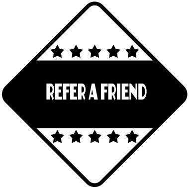 Refer A Friend siyah elmas şekilli etiket etikette.