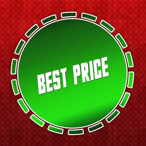 Emblema de melhor preço verde no fundo padrão vermelho . — Fotografia de Stock