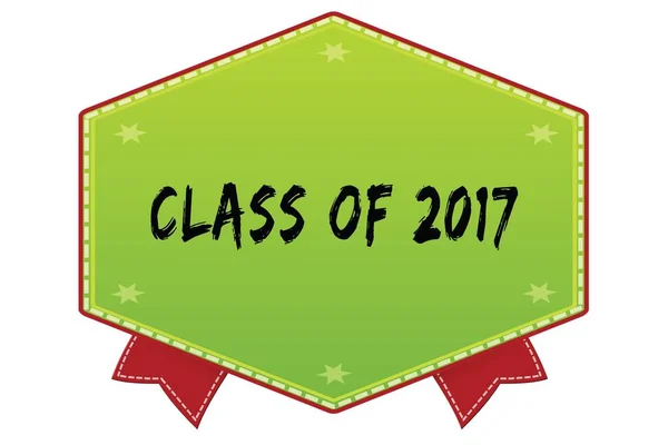 CLASS OF 2017 на зеленому значку з червоними стрічками — стокове фото