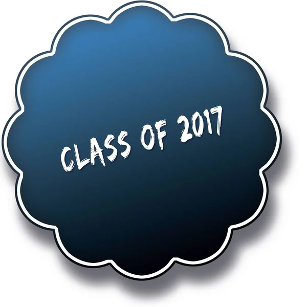 Mavi etiket rozet yuvarlak yazılı sınıf 2017 metin. — Stok fotoğraf