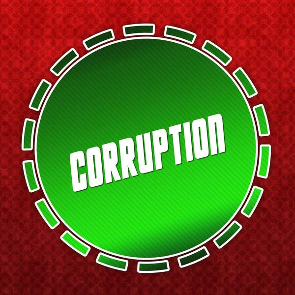 Corruptie van de groene badge op rode patroon achtergrond. — Stockfoto
