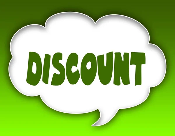 DISCOUNT message on speech cloud graphic. Green background.