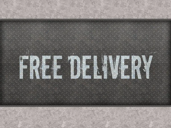 FREE DELIVERY painted on metal panel wall.