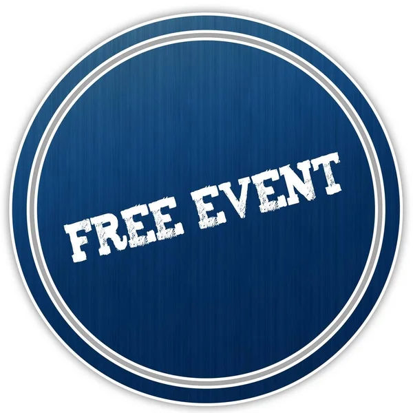 FREE EVENT distressed text on blue round badge.